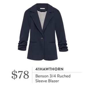 41 Hawthorn Dark Black Ruched Sleeve Blazer